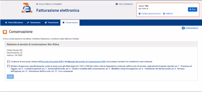Accordo di servizio per la conservazione digitale gratuita